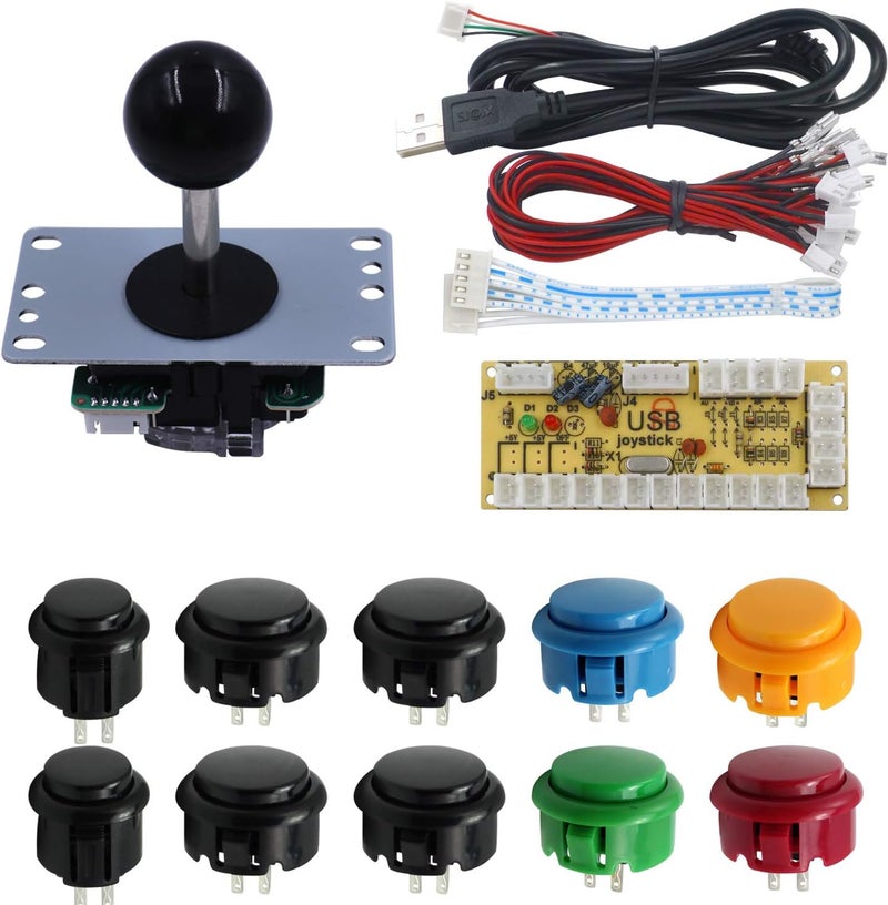 طقم أزرار وعصا تحكم ألعاب الأركيد DIY من SJJX لـ Raspberry Pi وWindows، عصا تحكم 5 دبابيس و10 أزرار ضغط 822a مزيج أسود مستويات شراء متعددة - Image 1