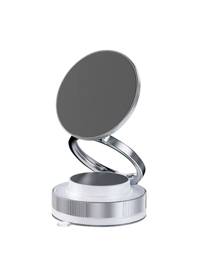 Creative and convenient folding double-ring phone stand for car magnetic suction, 360-degree rotating vacuum suction cup adsorption - white - Image 1