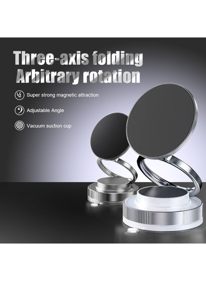 Creative and convenient folding double-ring phone stand for car magnetic suction, 360-degree rotating vacuum suction cup adsorption - white - Image 3