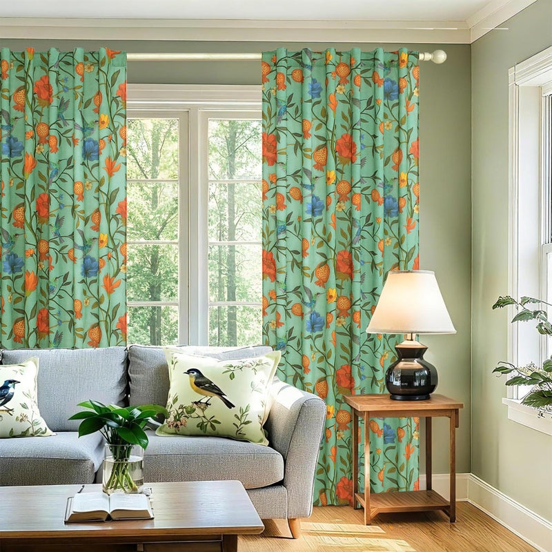 JOOJA Bird Floral Curtains 2 Panels 84 Inches Long Vintage Boho Patterned Green Whimsical Living Room Colorful Linen Blend Printed Window Curtains for Bedroom Kitchen - Image 5