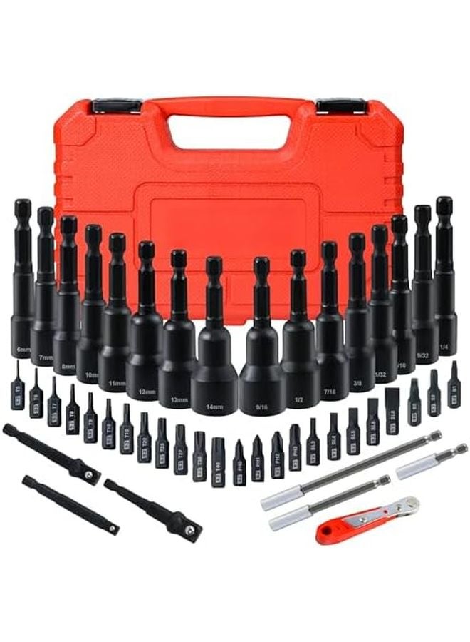 47 Piece Magnetic Nut Driver and Screwdriver Bit Set SAE and Metric 1 4 Inch Hex Shank - Image 2