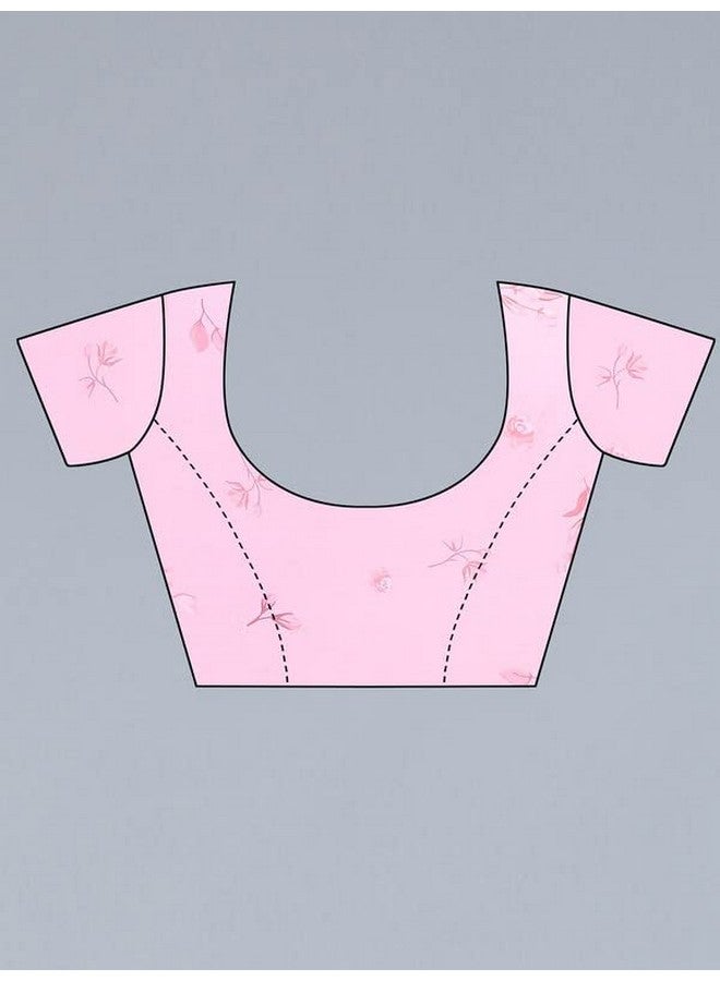 Satrani Women'S Georgette Digital Printed (Floral Print) Saree With Unstitched Blouse Piece(2658S220N_Light Blue & Light Pink) - Image 5