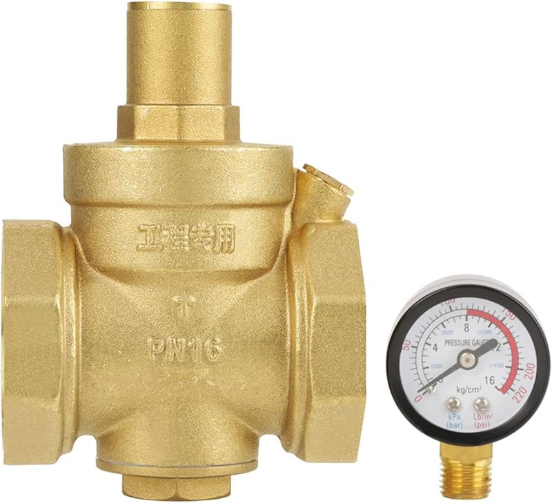 Brass Water Pressure Reducing Valve DN50 Adjustable Gauge Flow Piston Design 1 6Mpa - Image 1