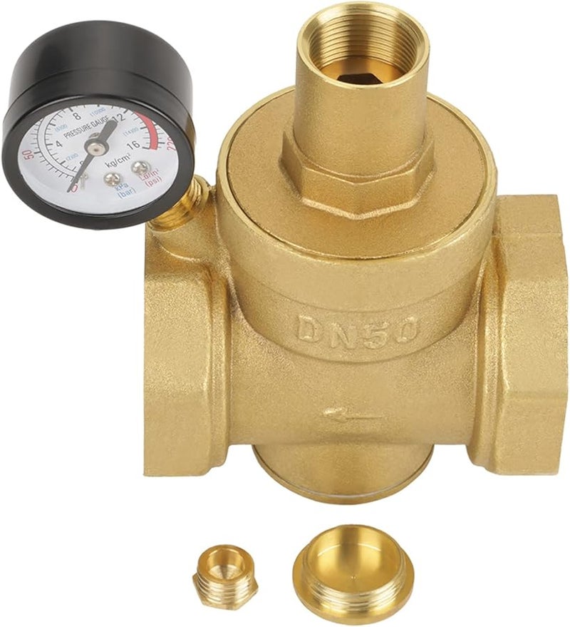 Brass Water Pressure Reducing Valve DN50 Adjustable Gauge Flow Piston Design 1 6Mpa - Image 3