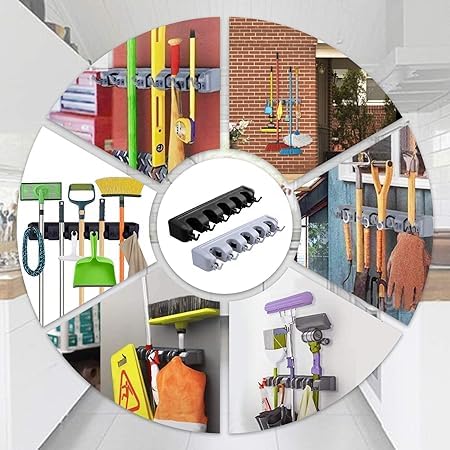 SHAPAT Plastic MopBroom Holder5 Position with 6 Hooks Garage Wall Mount Storage Holds Up to 11 Tools Hanging ShelvesGarage Storage Systems for Garage Shelving Ideas - Image 5
