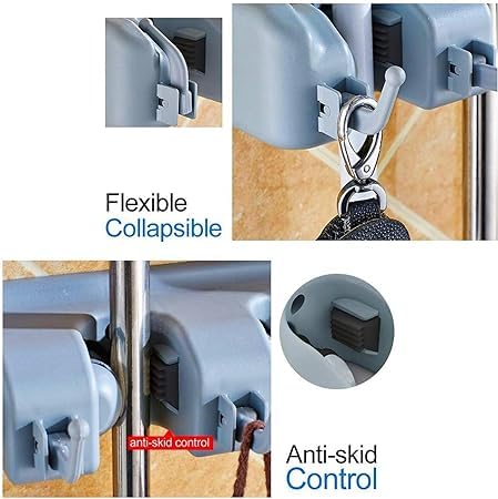 SHAPAT Plastic MopBroom Holder5 Position with 6 Hooks Garage Wall Mount Storage Holds Up to 11 Tools Hanging ShelvesGarage Storage Systems for Garage Shelving Ideas - Image 3