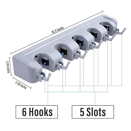 SHAPAT Plastic MopBroom Holder5 Position with 6 Hooks Garage Wall Mount Storage Holds Up to 11 Tools Hanging ShelvesGarage Storage Systems for Garage Shelving Ideas - Image 2