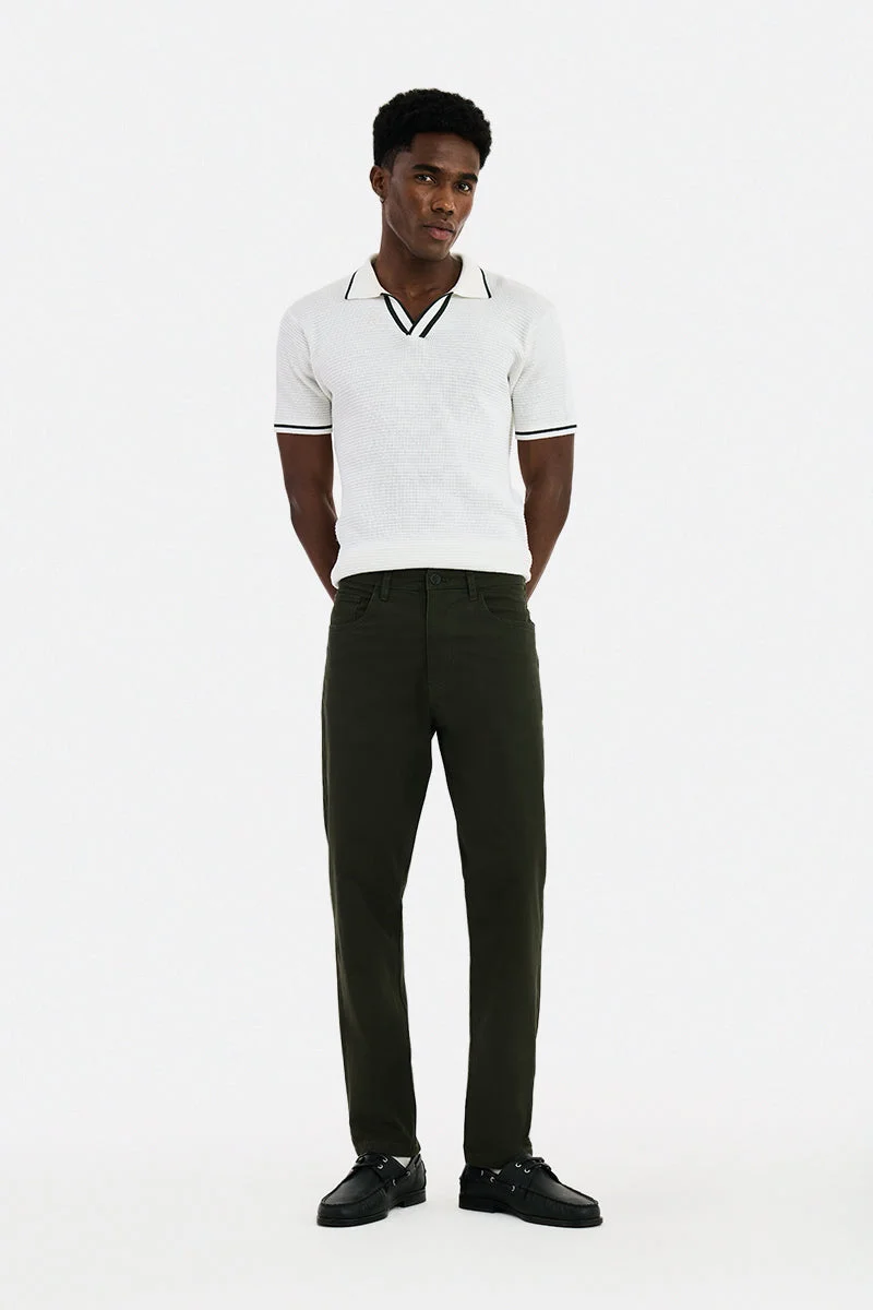 SNITCH Olive Solid Slim Fit Chinos