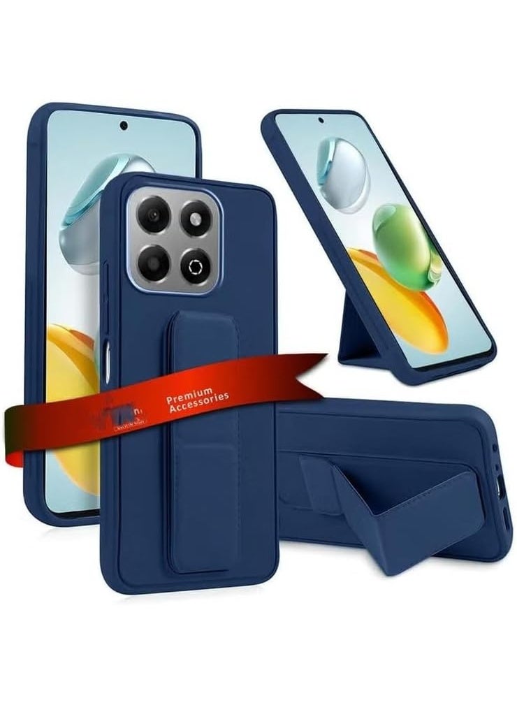Muzz Back Stand Case Compatible with Honor X8C 2025, Magnetic Car Holder Soft Silicone Horizontal & Vertical Kickstand Cover Wrist Strap Full protection Case For Honor X8c (Blue) - Image 1