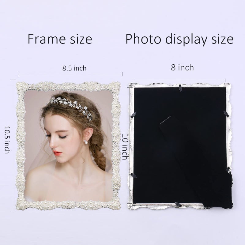 DIKAR 8x10 Picture Frame with Pearl for Wedding, Silver Plated with HD Acylic Finish Photo Frames with Rhinestones for Horizontal and Vertical Decor Tabletop Display - Image 3