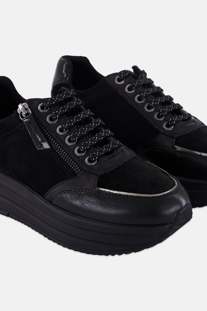 GEOX Women Lace Up Casual Shoes, Black  - Image 3
