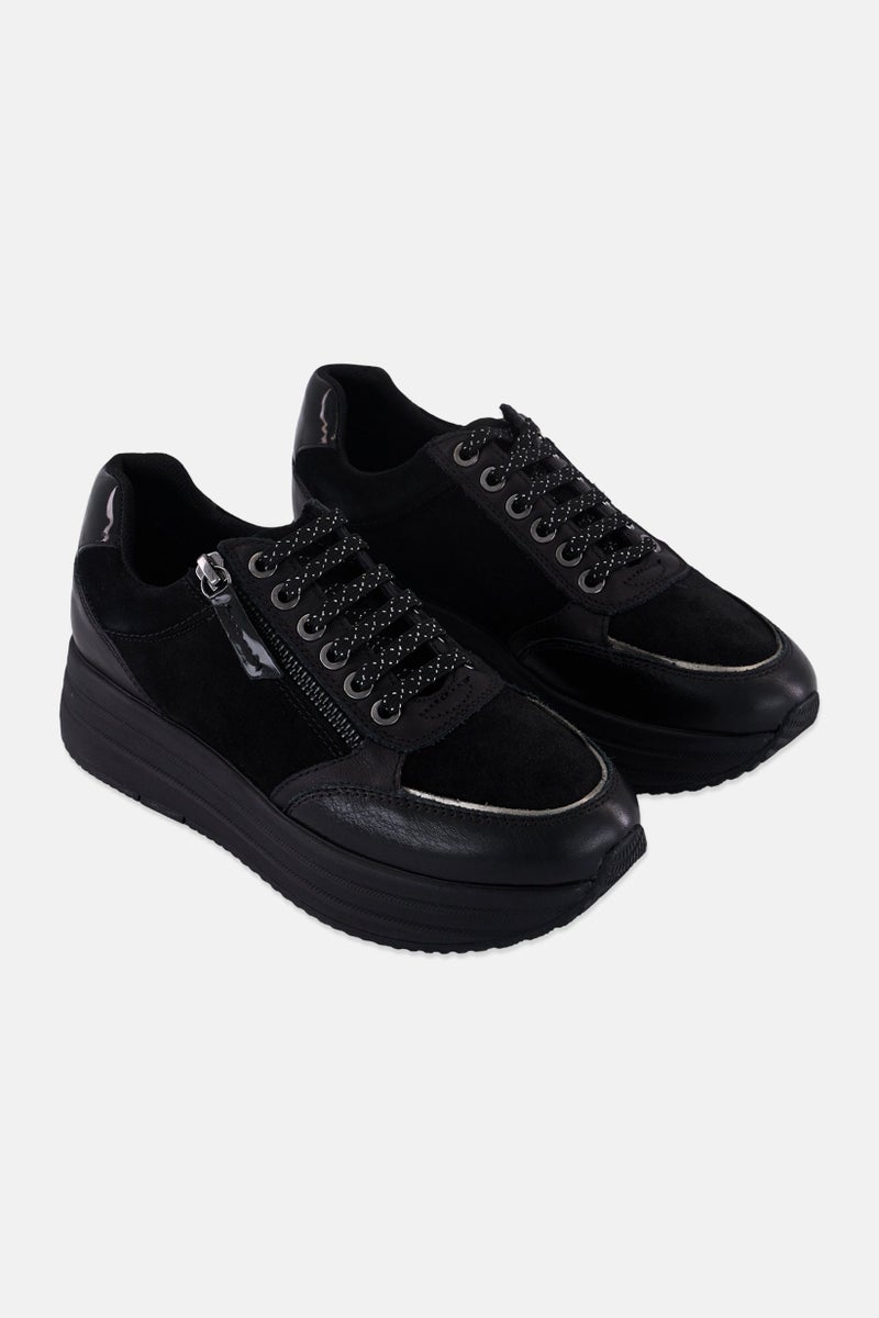 GEOX Women Lace Up Casual Shoes, Black  - Image 1