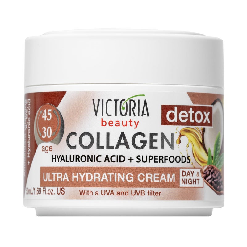 Victoria Beauty Skin Care Detox AntiAging Day  Night Face Cream with Collagen Super foods and Cube3 Hydrating UVA and UVB filter 50 ml 
