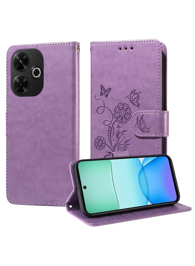Case For Xiaomi Poco M6 4G Embossed Butterfly Flowers Leather Phone Case