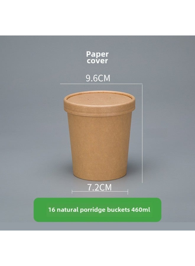 Disposable Paper Bowl Meal Box Kraft Paper Soup Bucket Round Bucking Box Without Lid Take-away Box Bucking Bowl Soup Bowl Porridge Cup-Color:16oz Natural Color Soup Barrel + Paper Lid - Image 1