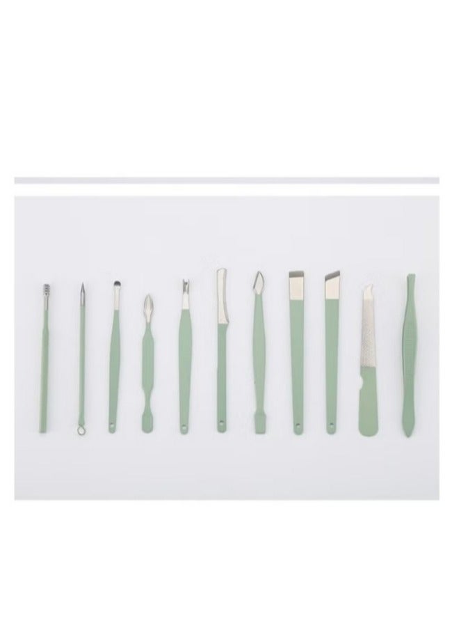 Generic Nail Clippers and Beauty Tool Portable Set, Light Green Stainless Steel Manicure Set 16 in 1, with Green Leather Bag, Suitable for Home, Workplace, Outdoor Travel, Gift Giving, Salon  - Image 2