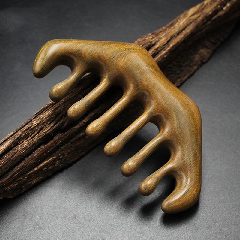 Agoder Sandalwood Wide Tooth Scraping Scalp and Acupoint Massage Comb by No Static Handheld Tool for Head Caring Relaxation - Image 5