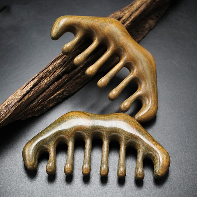 Agoder Sandalwood Wide Tooth Scraping Scalp and Acupoint Massage Comb by No Static Handheld Tool for Head Caring Relaxation - Image 4