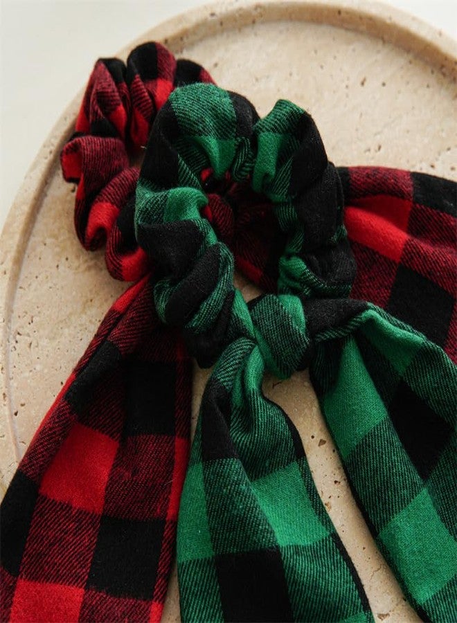 BBTDIN Christmas Plaid Hair Scrunchies Bow Checkered Plaid Hair Tie Rope Christmas Buffalo Plaid Hair Scrunchy BHC60 (B3-Green Red) - Image 5