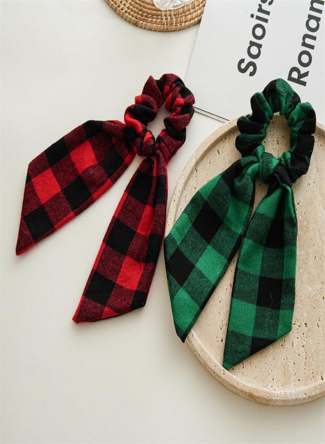 BBTDIN Christmas Plaid Hair Scrunchies Bow Checkered Plaid Hair Tie Rope Christmas Buffalo Plaid Hair Scrunchy BHC60 (B3-Green Red) - Image 4