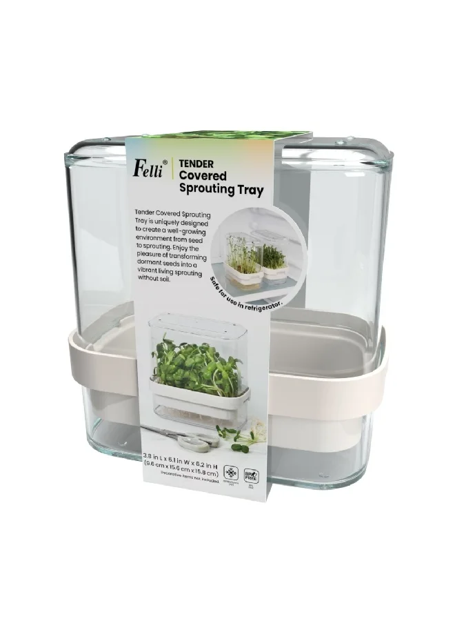 Felli BPA-Free Refrigerator Safe Tender Covered Sprouting Tray Clear and White 6.2 x 6.1 x 3.8 Inch NVTGPK06-09130