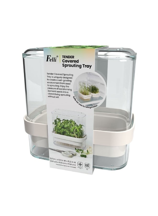 Felli BPA-Free Refrigerator Safe Tender Covered Sprouting Tray Clear and White 6.2 x 6.1 x 3.8 Inch NVTGPK06-09130 - Image 1