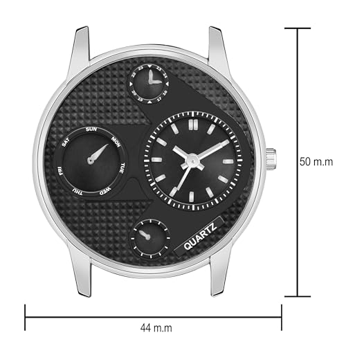 Acnos Slimline Black Dial Silver Case Black Leather Belt Analogue Watch for Men Boys Pack of 1 - Image 3