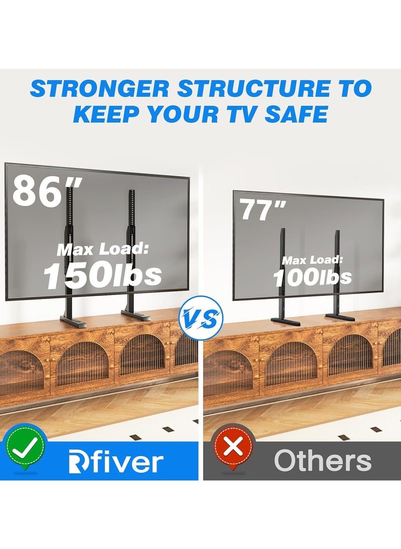 Rfiver Tabletop TV Stand with Height Adjustable TV Legs, TV Stands Base with Cable Management for Most 37 to 86 Inch Flat or Curved TVs, Steel TV Feet Holds up to 150 lbs, Max VESA 800x600mm, Black  - Image 2