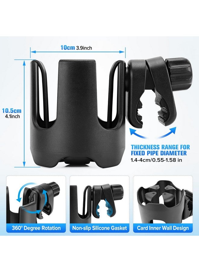 TSAKBAM Universal Stroller Cup Holder, 360° Rotation Large Caliber Adjustable Cup Holder for Walker, Wheelchair, Bike, Scooter, Fits Most Cup, Black - Image 2