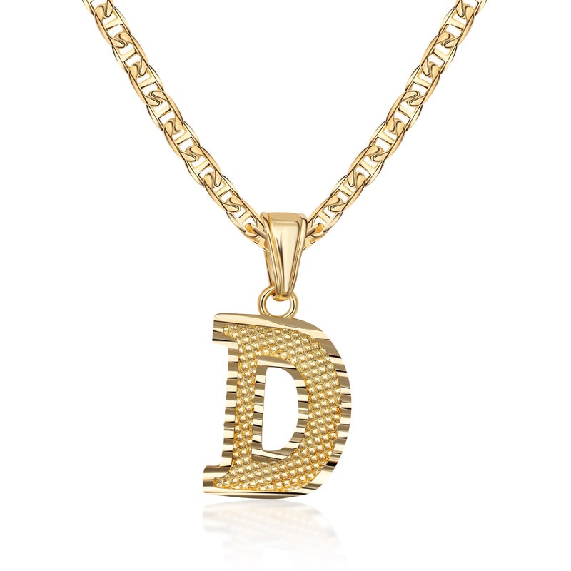 Barzel 18K Gold Plated Initial Necklace with Diamond Cut Initial,18" Chain with 2" Extension, Waterproof, High Polish Finish, Made in Brazil (D) - Image 1