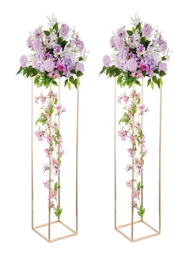 Inweder Gold Stand Wedding Centerpieces for Tables - 39.4in Tall Vases for Centerpieces, 2 Pcs Metal Column Flower Stand, Rectangular Flower Display Rack, Wedding Decorations for Tables, Party, Events, Home - Image 1