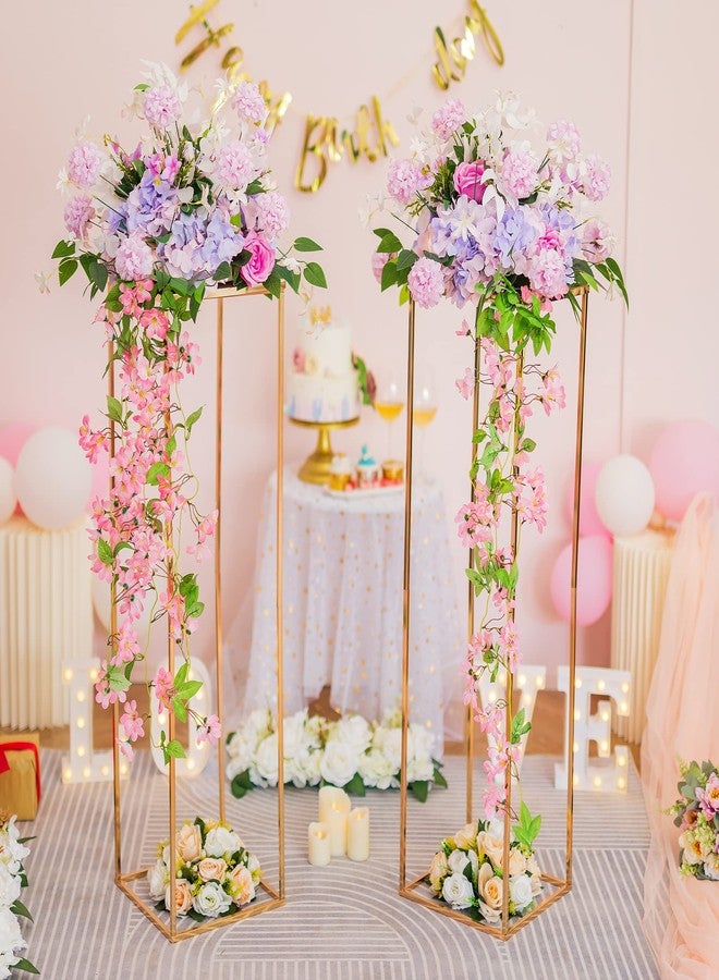 Inweder Gold Stand Wedding Centerpieces for Tables - 39.4in Tall Vases for Centerpieces, 2 Pcs Metal Column Flower Stand, Rectangular Flower Display Rack, Wedding Decorations for Tables, Party, Events, Home - Image 2