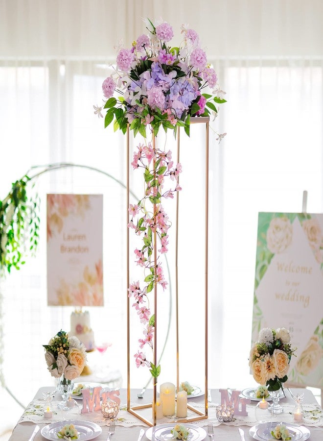 Inweder Gold Stand Wedding Centerpieces for Tables - 39.4in Tall Vases for Centerpieces, 2 Pcs Metal Column Flower Stand, Rectangular Flower Display Rack, Wedding Decorations for Tables, Party, Events, Home - Image 3