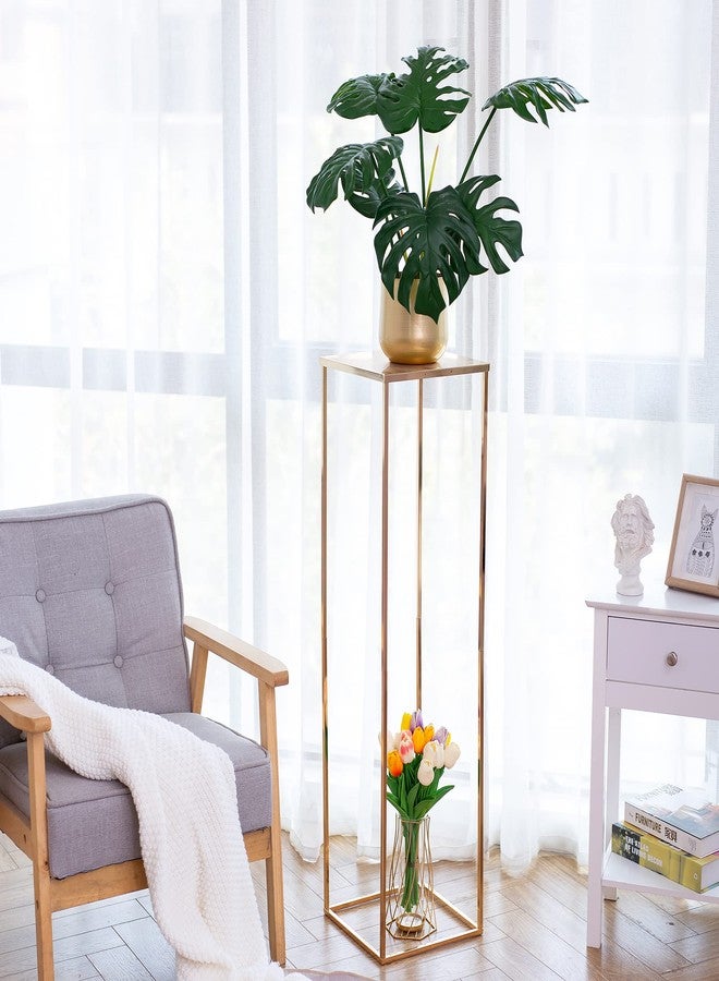 Inweder Gold Stand Wedding Centerpieces for Tables - 39.4in Tall Vases for Centerpieces, 2 Pcs Metal Column Flower Stand, Rectangular Flower Display Rack, Wedding Decorations for Tables, Party, Events, Home - Image 4