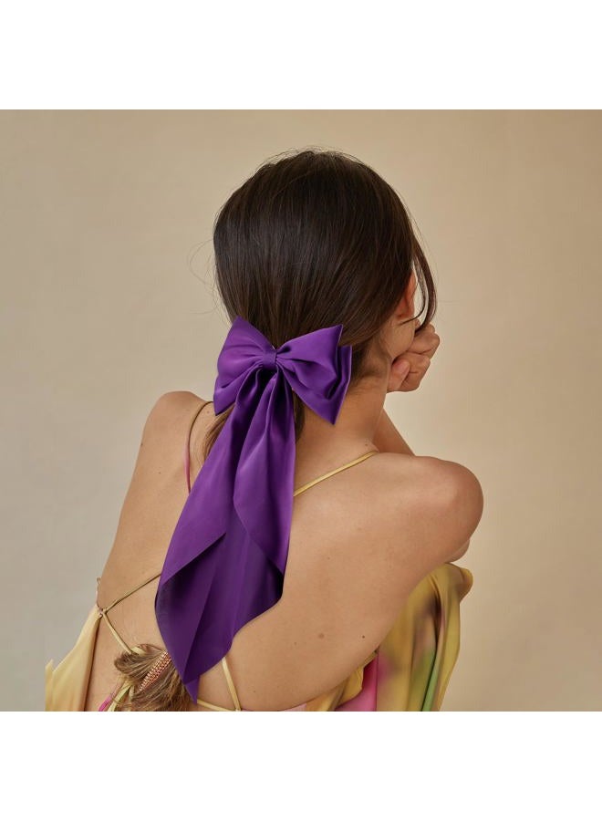 hisial 6Pcs Large Bows Hair Clips for Women Girls Long Tail Hair Ribbon Silky Satin Barrettes Coquette Bows Accessories (Black/Purple/Purplered) - Image 5