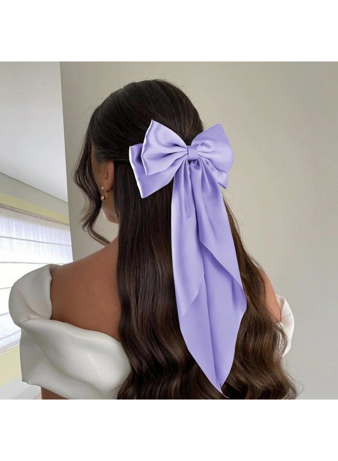 hisial 6Pcs Large Bows Hair Clips for Women Girls Long Tail Hair Ribbon Silky Satin Barrettes Coquette Bows Accessories (Black/Purple/Purplered) - Image 3