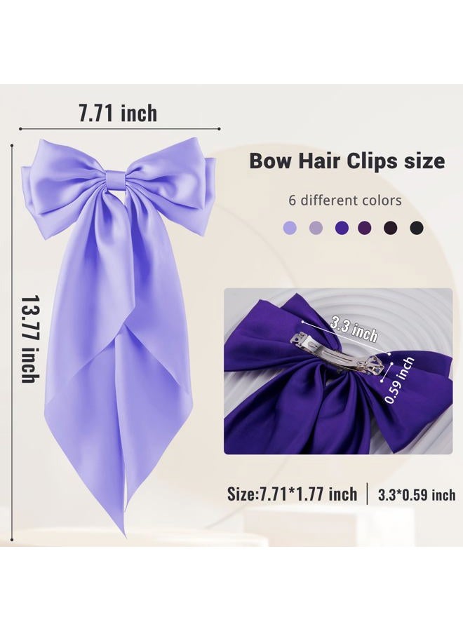 hisial 6Pcs Large Bows Hair Clips for Women Girls Long Tail Hair Ribbon Silky Satin Barrettes Coquette Bows Accessories (Black/Purple/Purplered) - Image 2