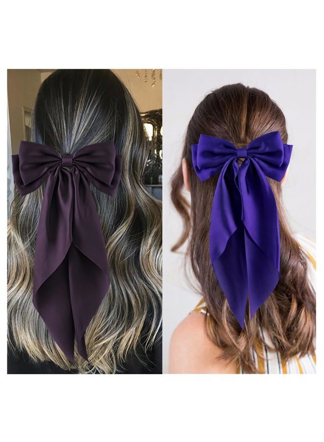 hisial 6Pcs Large Bows Hair Clips for Women Girls Long Tail Hair Ribbon Silky Satin Barrettes Coquette Bows Accessories (Black/Purple/Purplered) - Image 4
