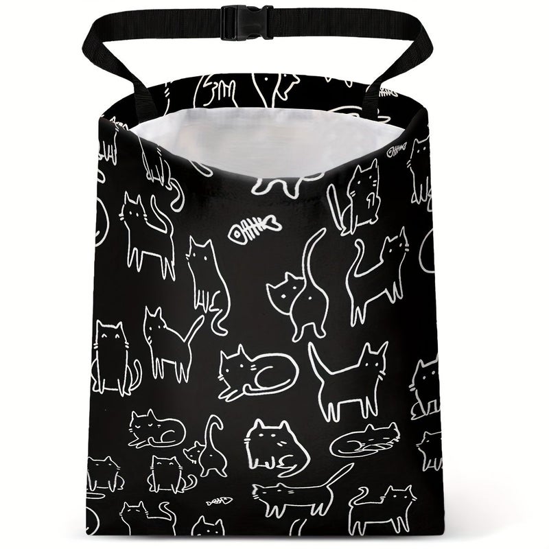 Car Vehicle Trash Bag With Black Cat Print Hanging On Back Seat For Camping And Travel - Image 1