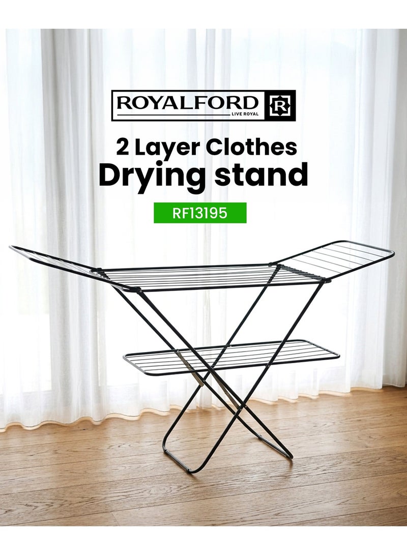 Royalford Iron Clothes Drying Rack 2-Tier RF13195 Clothes Drying Stand, Foldable Laundry Standing dry Racks for Indoor Outdoor Use with cloth rack 27m drying space rust-resistant corrosion proof - Image 5