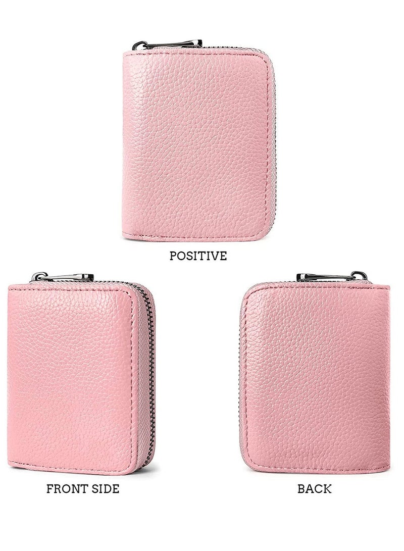 Peachjoy Card Cases, RFID 20 Card Slots Credit Card Holder Genuine Leather Small Card Case for Women or Men Accordion Wallet with Zipper, Pink, 3.3 Inch - Image 5