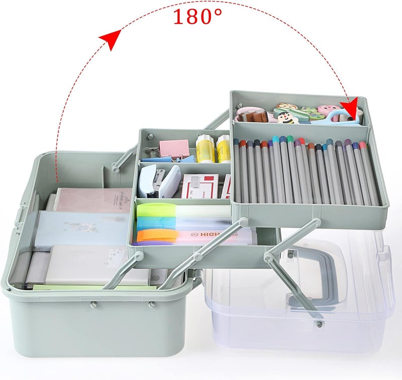 BTSKY 3-Layer Plastic Dividing Storage Box Craft Organizer and Storage with Adjustable Spacers Portable Handled Art Supply Organizer Multipurpose Home Utility Box for Medicine Box Sewing Box Organizer - Image 2