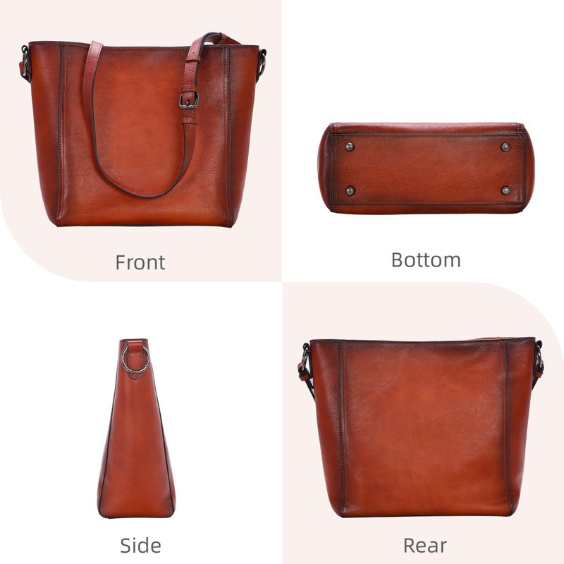 Iswee Leather Purses for Women Tote Bag Designer Crossbody Bag Womenâ€™s Shoulder Handbag Satchel Medium Work Purses (Bright Brown) - Image 5