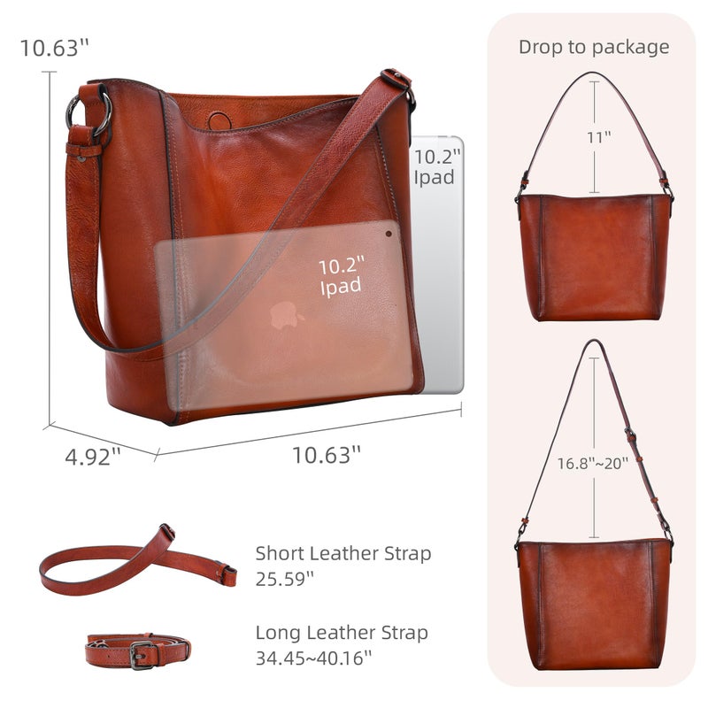 Iswee Leather Purses for Women Tote Bag Designer Crossbody Bag Womenâ€™s Shoulder Handbag Satchel Medium Work Purses (Bright Brown) - Image 4