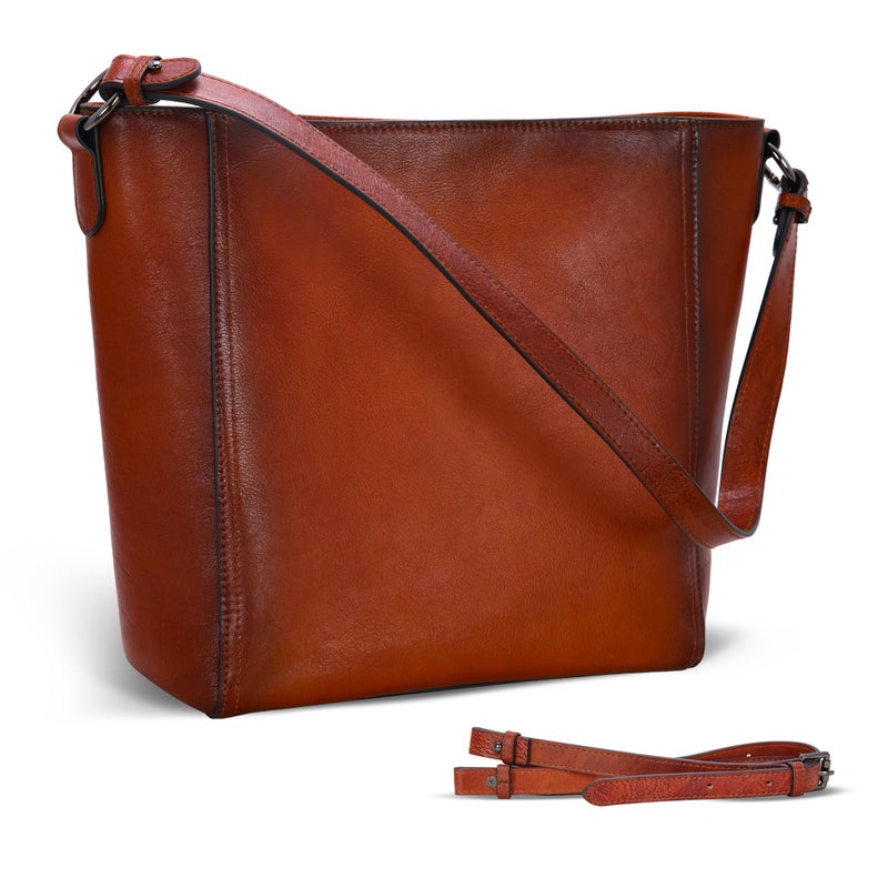 Iswee Leather Purses for Women Tote Bag Designer Crossbody Bag Womenâ€™s Shoulder Handbag Satchel Medium Work Purses (Bright Brown) - Image 1