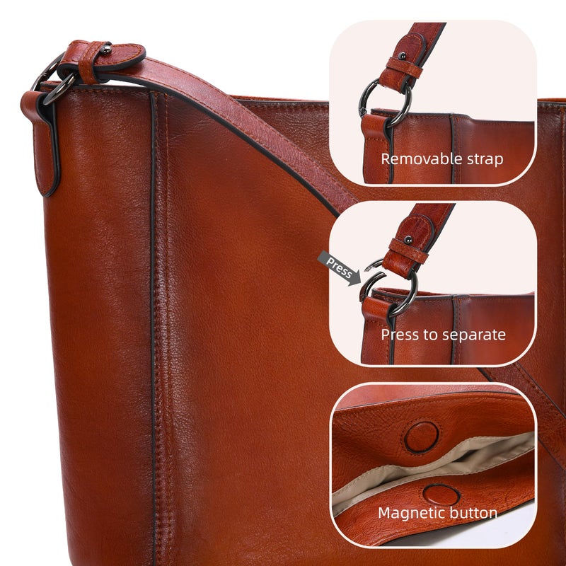Iswee Leather Purses for Women Tote Bag Designer Crossbody Bag Womenâ€™s Shoulder Handbag Satchel Medium Work Purses (Bright Brown) - Image 3