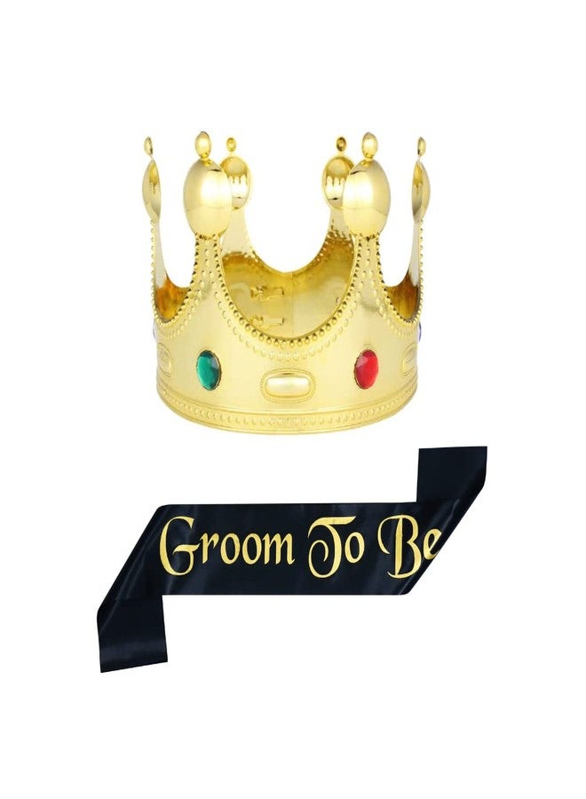 Decofy 2Pc Groom to Be Black Sash King Crown Set for Boys & Men | Bachelor Party Decoration Groom Accessories | Wedding Celebration Dress Up Costume Sash with Crown | Gift Set Wedding Props Decoration - Image 1