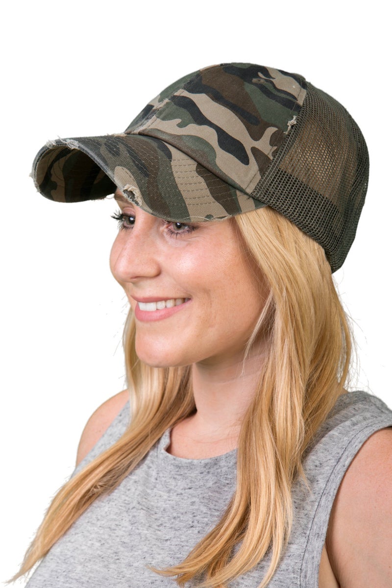 Funky Junque Unconstructed Low Profile Distressed Trucker Hat - Camo - Image 5