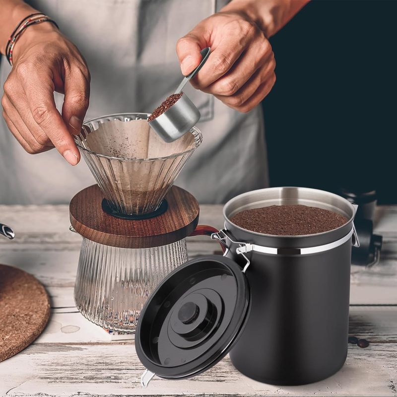 Airtight Coffee Canister Black - Airtight Coffee Storage Container for Home Kitchen Pantry Organization - Image 2