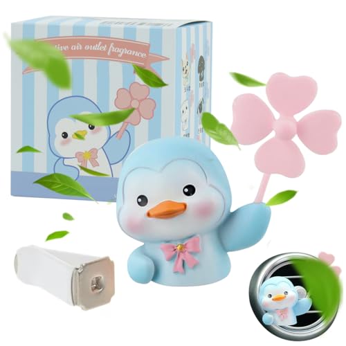 STHIRA® Car Perfume Diffuser Cute Blue Little Penguin with Rotating Swivel Fan Car Air Freshener with 2 Scent Tablets Cartoon Resin Car Charm Car Decoration Items Interior Car Decorative Items - Image 1